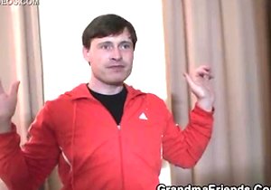 Happy hotel room encounter with a grandma