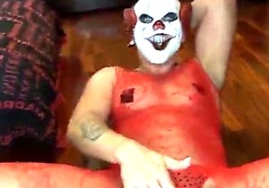 Spooky masks mature masturbating on the floor