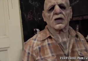 Submissive inked blonde sucks his hard penis on the knees