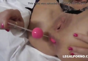 Blonde babe opens her tight holes for big black sausages